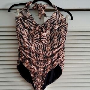 Seafolly Brown & Cream Zebra Print One-Piece Bathing Suit Size 12 US